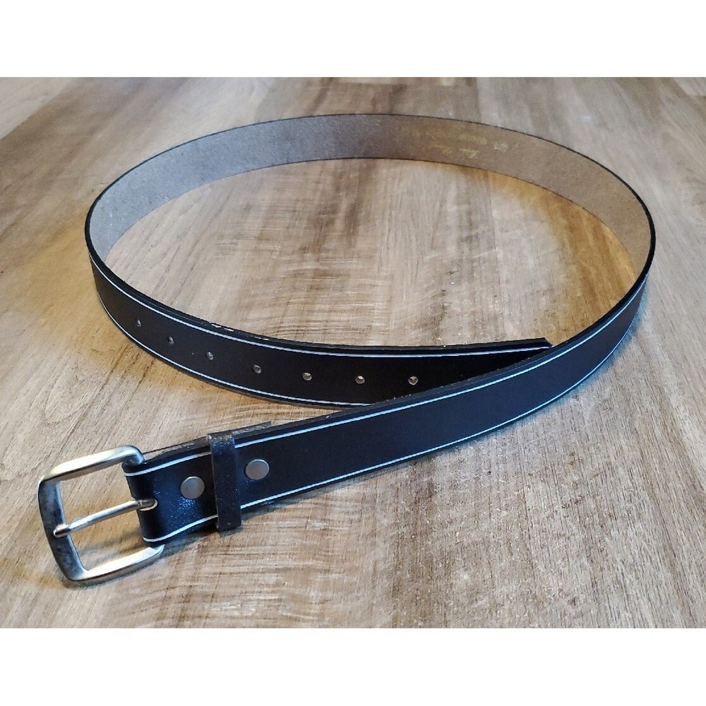 Lucien Piccard Genuine Leather Belt Size 38 40 Black White Stripe Argentina‎
